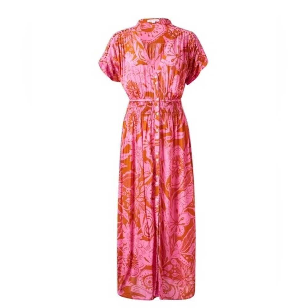 Poupette St. Barth Becky Floral Maxi Dress Medium Pink Orange Resortwear Boho